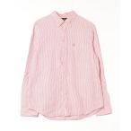 「American Eagle」 ストライプ柄長袖シャツ M レッド メンズ