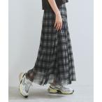 スカート 「洗える」チュールプリントチェックスカート