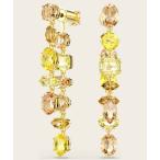 ピアス 「公式」「スワロフスキー」Gema ドロップピアス， アシンメトリーデザイン， ミックスカット， ロング， イエロー， ゴールドトーン・プレー