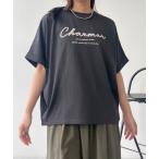 tシャツ ●ひんやり接触冷感 チェーンロゴ刺繍 ギャザー半袖プルオーバー レディース
