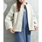 ノーカラーコート コート メランジブランケットノーカラーショートコート レディース