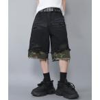 ジーンズ ダメージ加工デニムハーフパンツ/カモ柄/迷彩 メンズ レディース