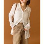カーディガン 襟付きレースカーディガン レディース