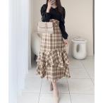 ワンピース 「mily bilet」愛され要素がぎゅっと盛り♪シャツ襟チェックアシメフリルドッキングロングワンピース（長袖）