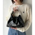 ハンドバッグ シックな艶めき、大人の余裕。フェイクレザーフリルギャザーハンドバッグ