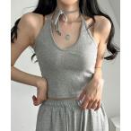 ショッピングレディ 夏 タンクトップ ノースリーブ バックリボン ホルターネックタンク レディース