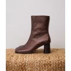 ブーツ 「WEB限定」レザースクエアトゥヒールショートブーツ レディース