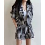  выставить WEGO/[ выставить ] серебристый жевательная резинка проверка Tailor жакет / шорты женский 