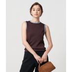 tシャツ リブバイカラーパイピング ノースリーブカットソー レディース