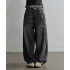  джинсы Denim Denim брюки [2025FW новый продукт item ] Uni -k кнопка карман ba Rune Silhouette широкий Denim брюки женский 