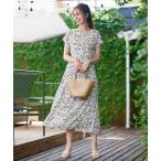 シャツワンピース リーフフラワー柄ワンピース