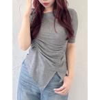 tシャツ ワンショルギャザーカットトップス レディース