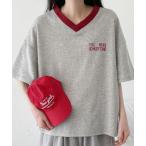 tシャツ 配色Vネック 半袖Tシャツ レディース