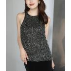 ショッピングスパンコール タンクトップ ノースリーブ スパンコールアメスリニットタンク レディース