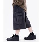 ジーンズ 「3」スラブデニム ワイドカーゴ ハーフパンツ メンズ レディース