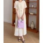 ワンピース クルーネックシフォン半袖プリーツロングワンピース