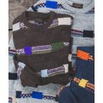 ショッピングボーダー セーター ニット 5G ジャカード ネイティブ ストライプ クルーネック ニット メンズ