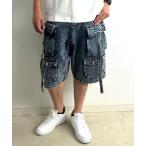 カーゴパンツ 10.5oz ルーズフィット テクノカーゴ デニムハーフパンツ メンズ