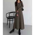 ワンピース Uネックフレアニットワンピ−ス