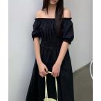 ワンピース フリル ギャザー オフショル パフスリーブ ロング ワンピース