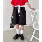 ショッピングハーフパンツ レディース パンツ ウエストフリルピンストライプハーフパンツ レディース