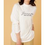 ショッピングベルーナ tシャツ 刺しゅうロゴ使いハイネックプルオーバー レディース