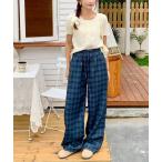 パンツ チェック柄ワイドイージーパンツ レディース