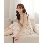 ワンピース flower pattern ribbon cami onepiece / 花柄リボンキャミワンピース