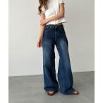 「CANAL JEAN」 加工ブーツカットデニムパンツ MEDIUM ダークインディゴブルー レディース