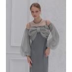 ドレス 「LEJA」フロントリボンチュールIラインワンピースドレス2点セット美脚効果結婚式 パーティードレス 成人式 二次会 同窓会 お呼ばれ オケー