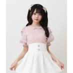 tシャツ パールネックレスリボンパフ袖トップス レディース