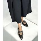 パンプス 「BRITNY」フラットポインテッドトゥパンプス スタッズ バレエシューズ メリージェーン 1.5cmヒール