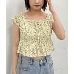 ブラウス シャツ 花柄シャーリングオフショルブラウス レディース