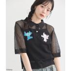tシャツ スティッチ/刺繍ハートボタンニットポロシャツ レディース