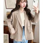 ジャケット テーラードジャケット マットゴールド釦ダブルテーラードジャケット レディース