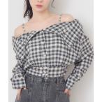 ブラウス シャツ オフショルシャツ風チェックBL レディース