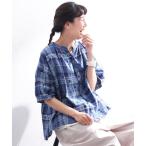 ブラウス シャツ みず玉とチェックのブラウス レディース