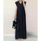 ショッピングマキシ丈ワンピース ワンピース Vネックフレンチスリーブマキシ丈ワンピース