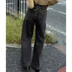 ジーンズ デニム デニムパンツ バックレースアップデニムワイドパンツ レディース