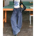ショッピングレディ 夏 パンツ チェック柄ワイドイージーパンツ レディース