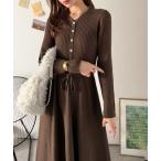 ショッピングリボン ワンピース 一枚で上品なラク可愛いが完成！ウエストリボンニットワンピース（ロング丈）