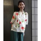 ショッピングローン ブラウス シャツ コットンローンルシオール加工ブラーフラワープリントスキッパーブラウス レディース