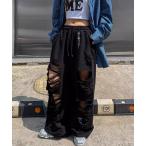 スウェットパンツ ジャージ A'GEM/9 × .kom 「.KOM/ドットケーオーエム」 チェーン付ダメージスウェットパンツ レディース メンズ