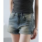 ジーンズ デニム デニムパンツ スタッズ付きデニムショートパンツ レディース