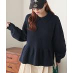 ショッピングポロ ニット セーター 「ふわふわメレンゲニット」ボリュームスリーブペプラムポロニット レディース