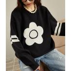 ニット セーター MARY QUANT × PUBLUX/マリークワント フラワーモチーフ 袖ライン スウェットライクニット　限定展開 レディース