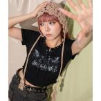 tシャツ DISPARK/「25年春夏新作」スタッズサイドギャザープリントT レディース