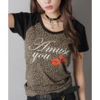 tシャツ ラグラン半袖Tシャツ//ヒョウ柄リップ/レオパード レディース