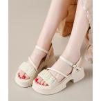 サンダル 異素材 ギャザー チューブ ストラップ 厚底 サンダル レディース