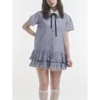 シャツワンピース リボンタイヘムフリルチュニックシャツ